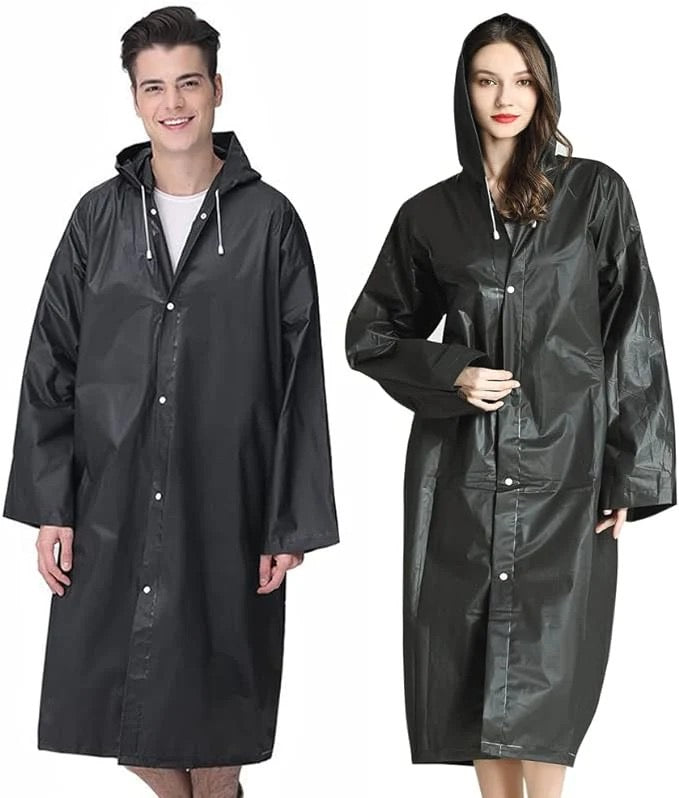 Men and Women Reusable Waterproof Jacket, Button Hooded Raincoat