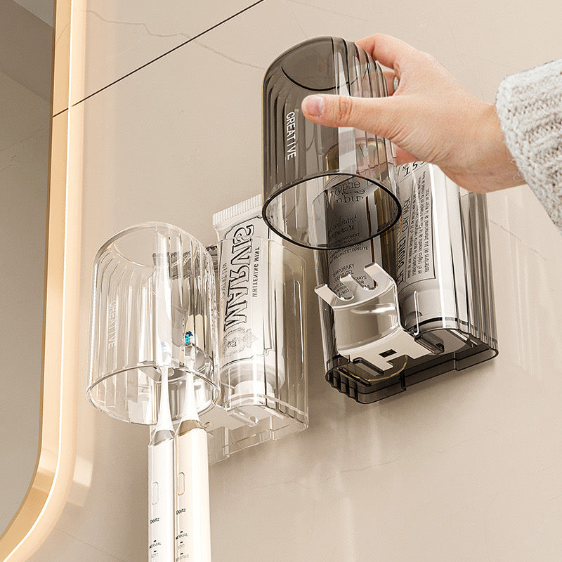 Luxury Wall-Mounted Toothbrush & Mouthwash Cup Holder