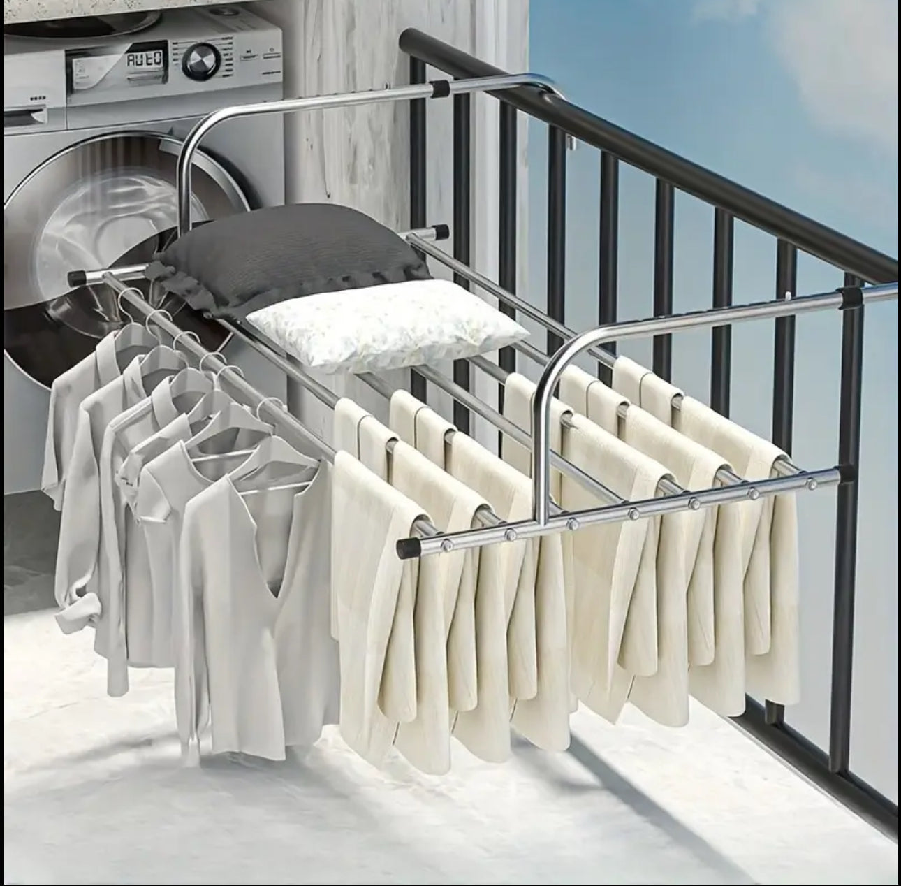 Multipurpose stainless steel expandable foldable balcony clothes and shoe drying rack