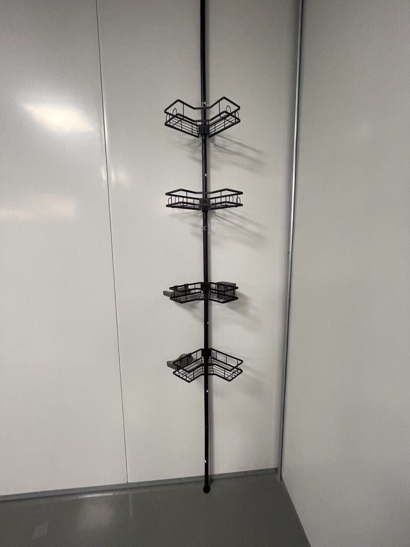 Telescopic corner bathroom organizer with shelves
