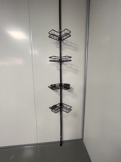 Telescopic corner bathroom organizer with shelves