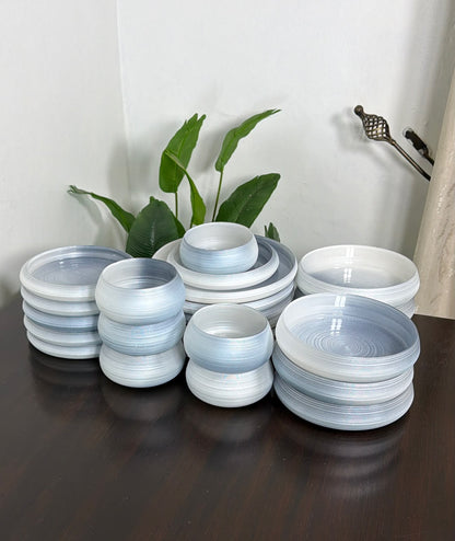 24Pcs Frosted Ribbed Glass Dinner Set in that viral pearlescent blue-grey.