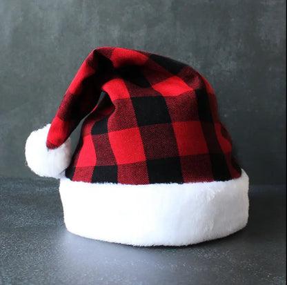 Santa Claus Christmas Fashion Plaid Hats Red Black Plaid Xmas Cap