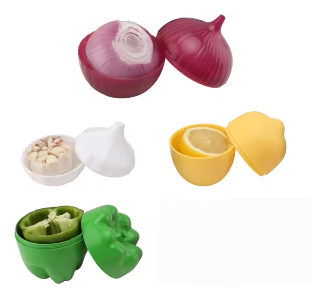 Food storage containers, onion, lemon, garlic, tomato, green pepper shaped sealed crisper freezer safe fruit vegetable fresh keeping box.
