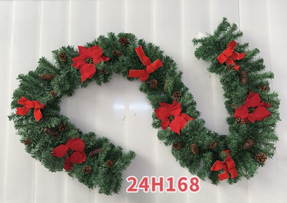 2.7Meters Multifunctional Christmas Predecorated Garland with pinecones, red flowers & red bow ties