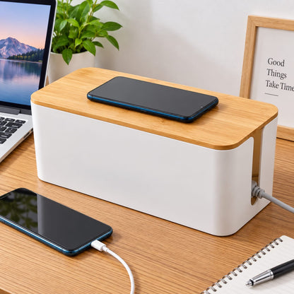 Cable Storage Box with bamboo lid