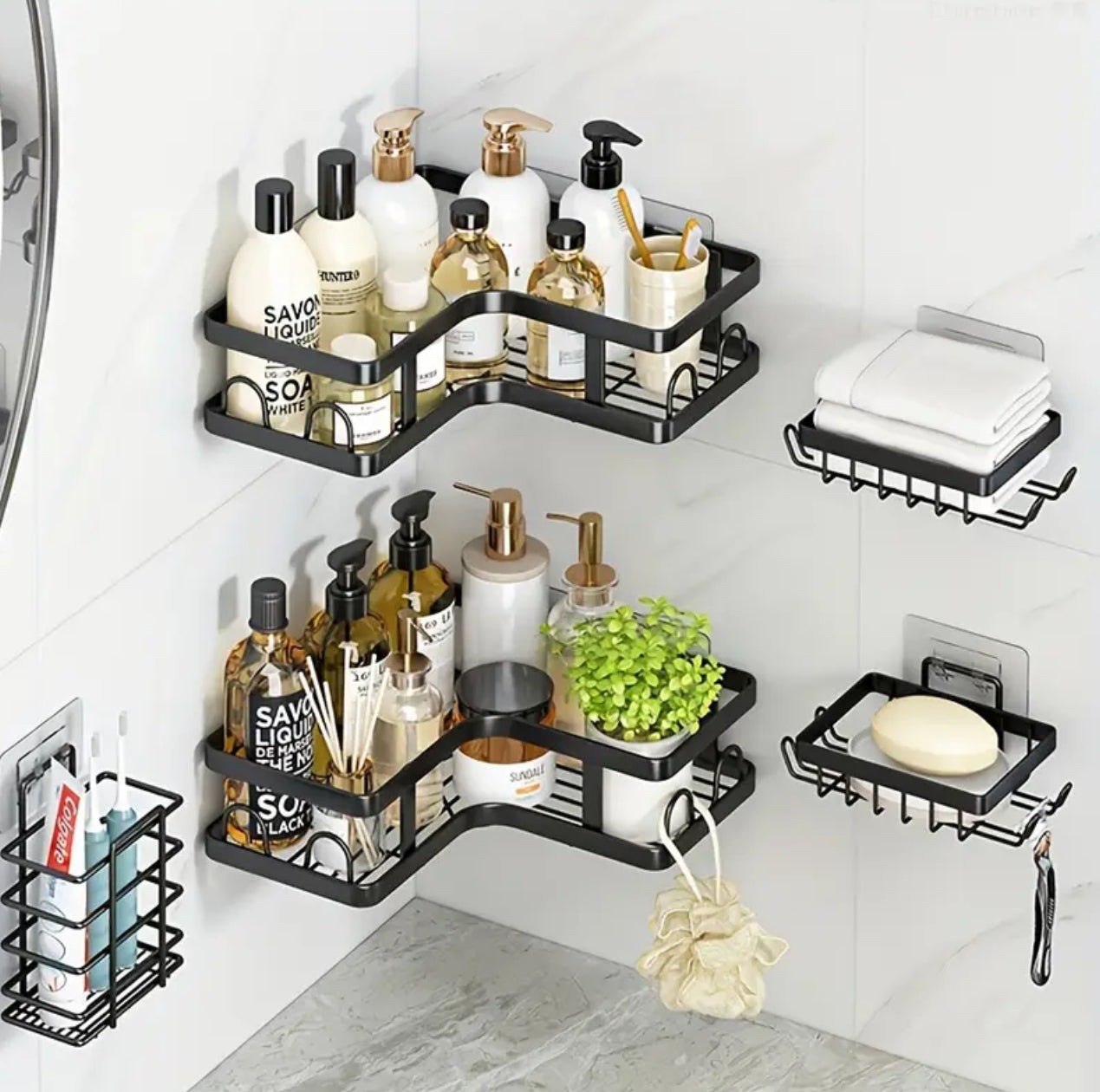 5pcs set triangular Shower caddy shelf/Bathroom organizer