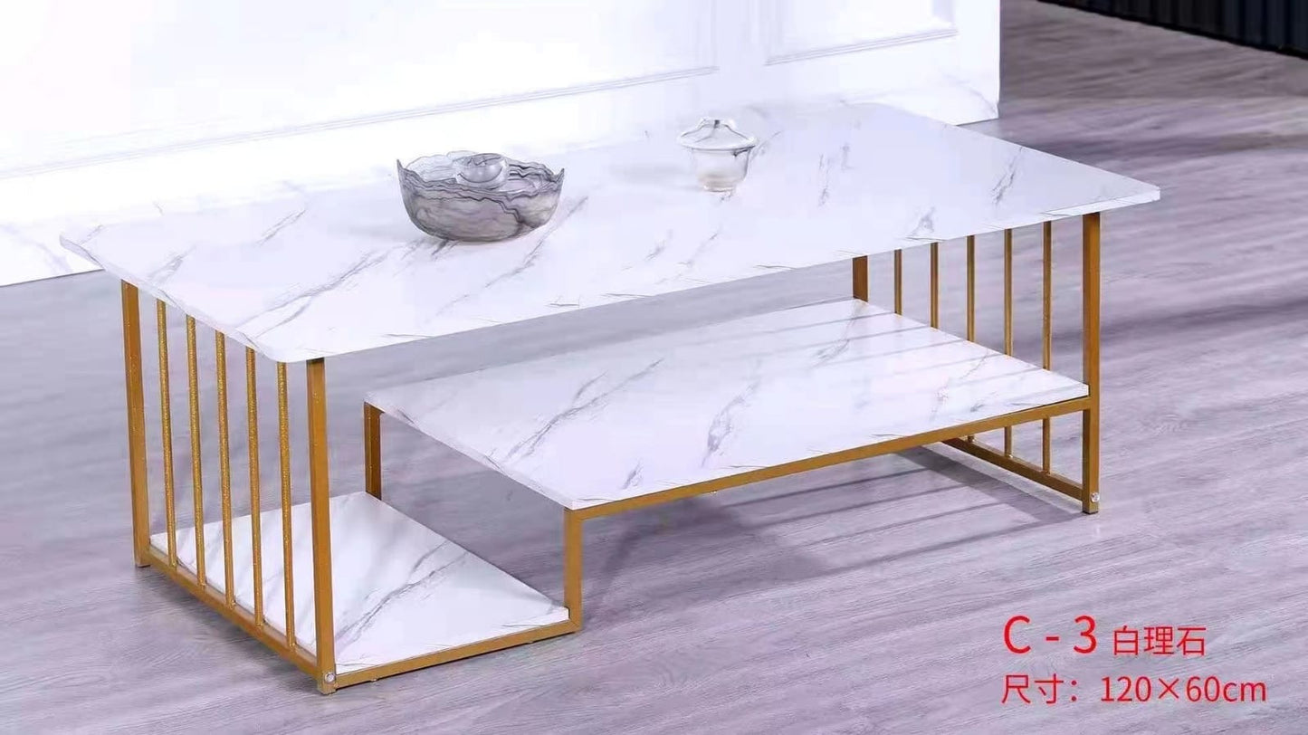 Modern marble print white coffee table