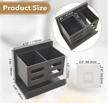 Carbon metal toothbrush holder.
Has screws for drilling