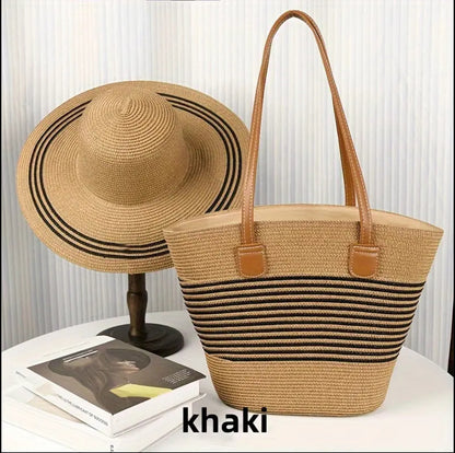 Summer Straw Woven Beach Bag and Hat