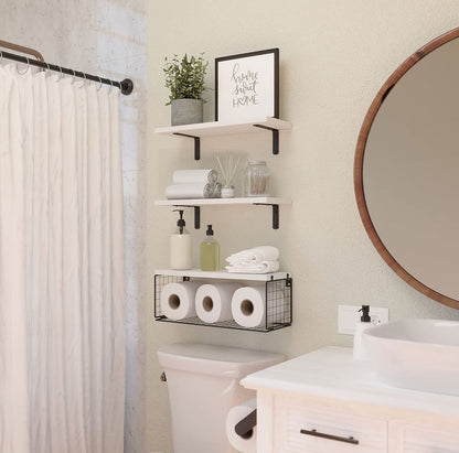Solid pine wood bathroom floating shelf