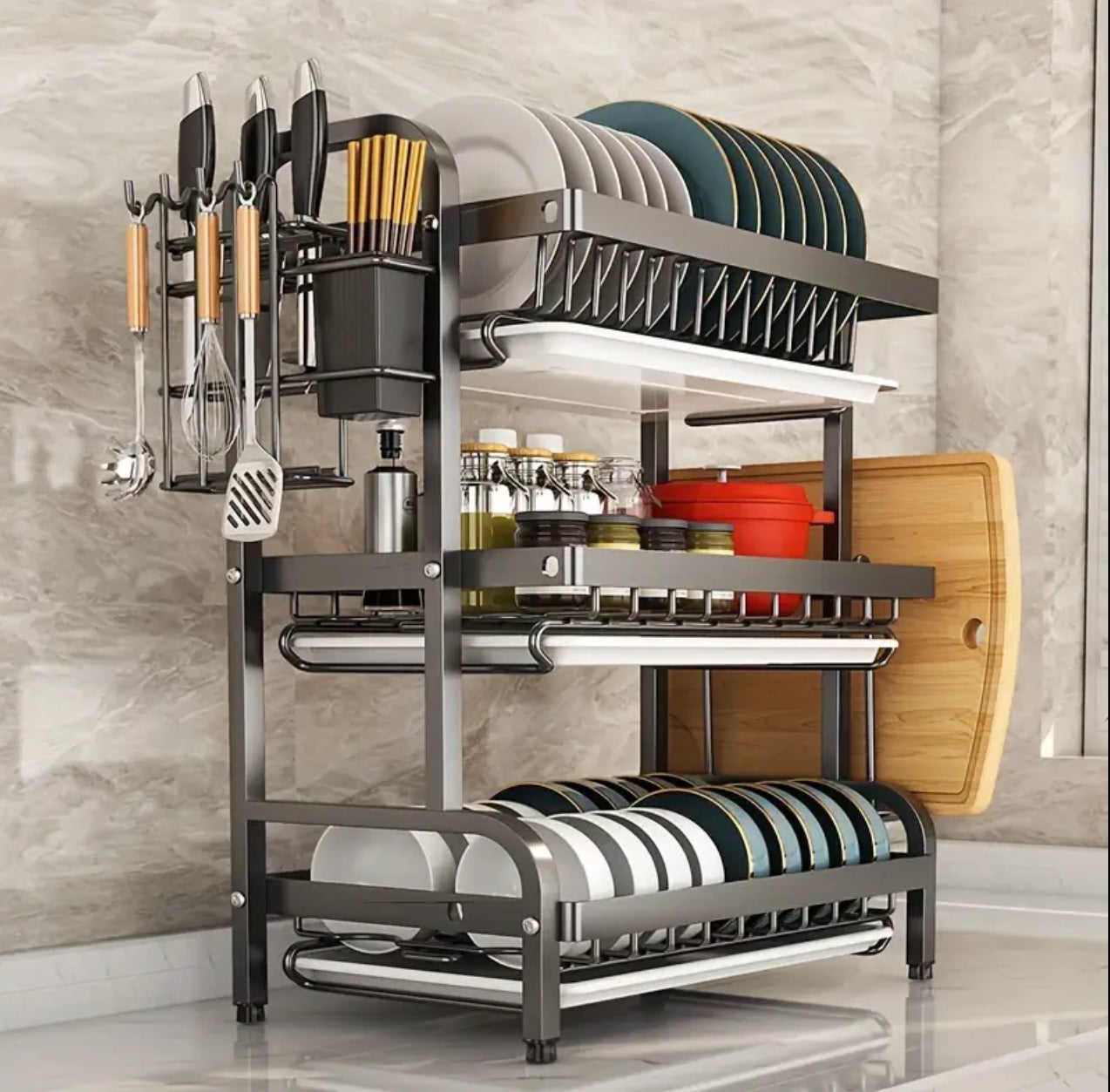 3 tier dish rack with cutlery holder & Chop Board Holder*