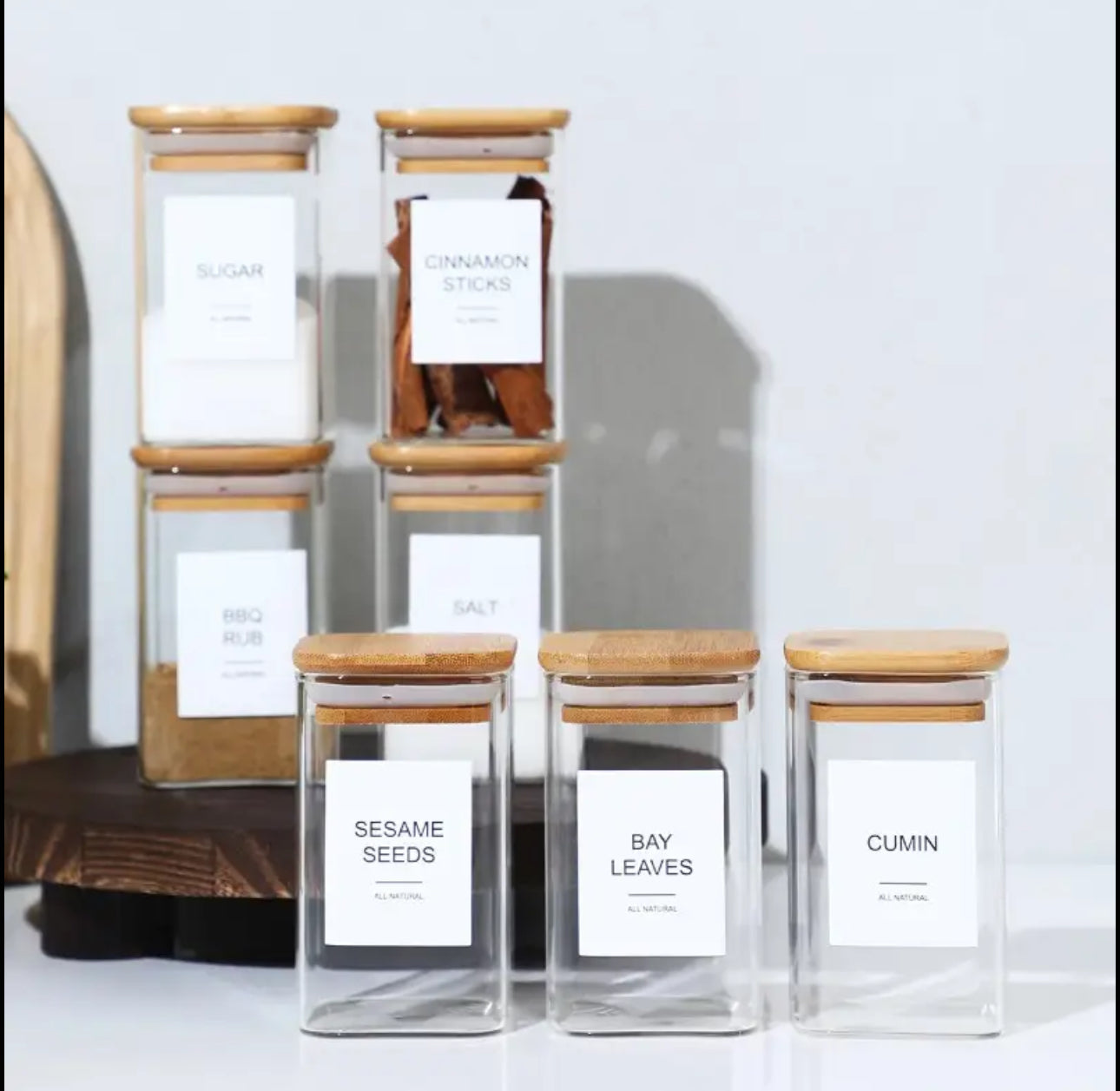 6-pack Square Glass Jars with Bamboo lid And Spoon