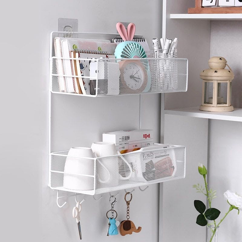 2 Layers Mesh Bathroom rack/ Organizer with self adhesive stickers & hooks