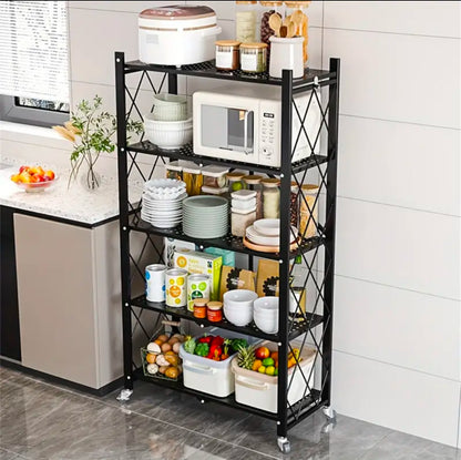 5 TIER FOLDABLE MOVABLE METALLIC STORAGE RACK