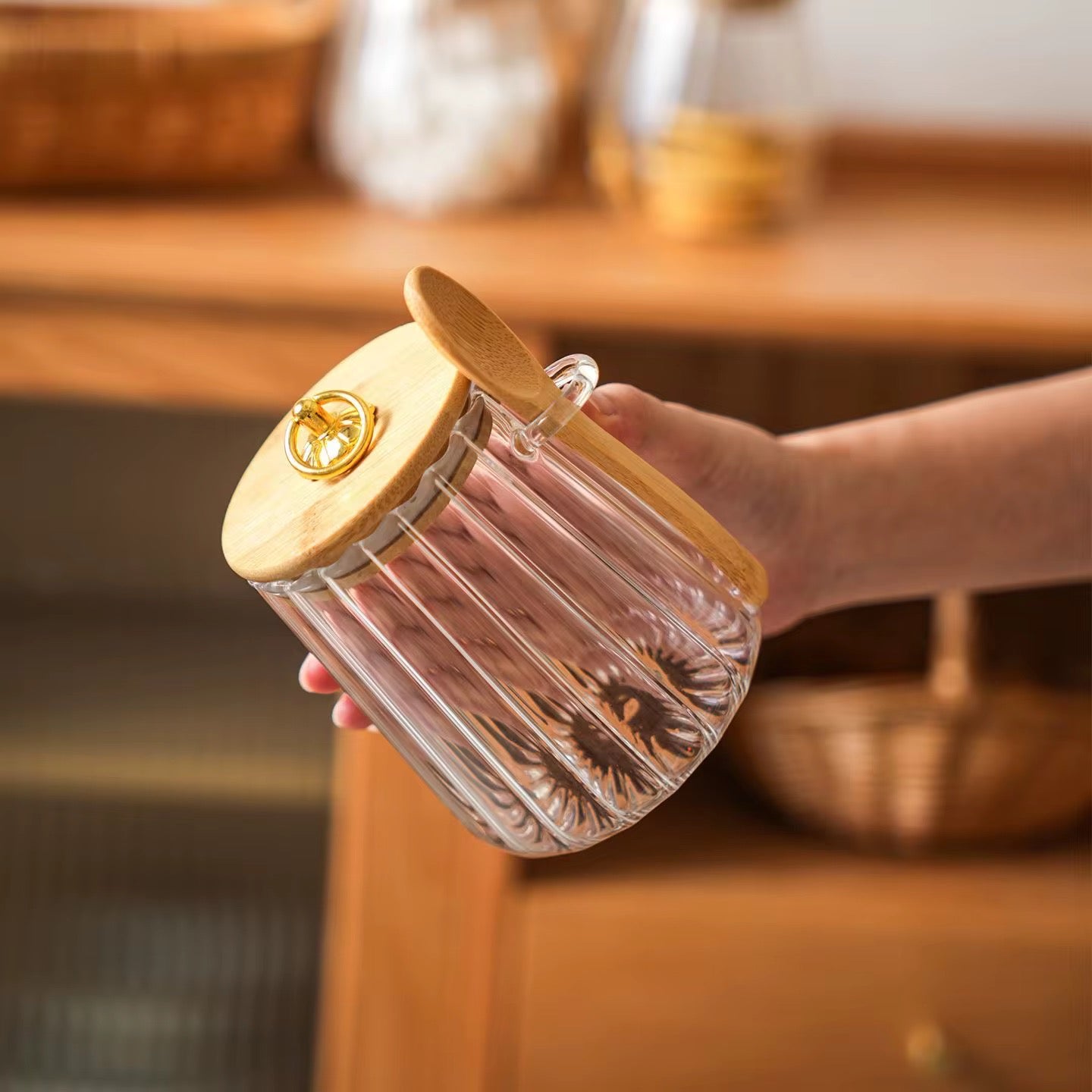 Glass Storage Jar with bamboo Lid/Spoons