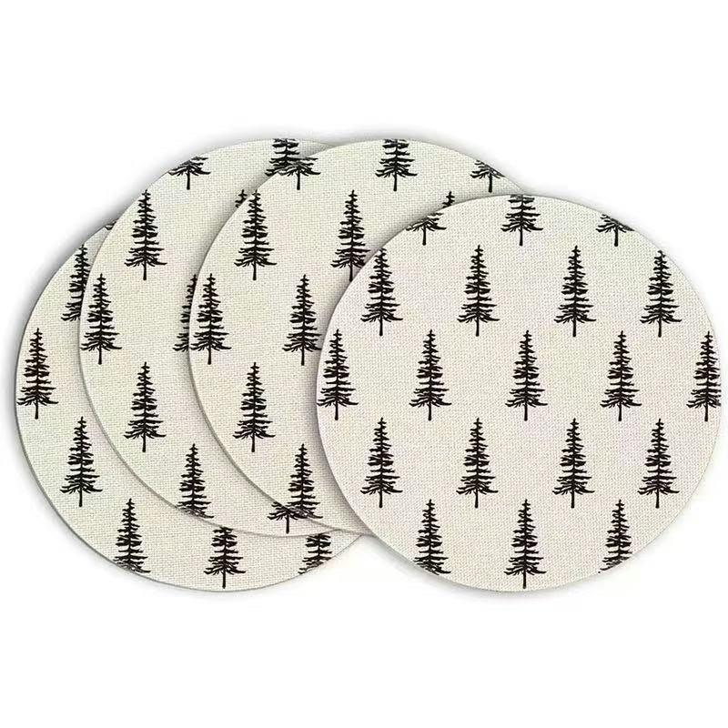 6-Piece White Christmas Tree Round Placemats