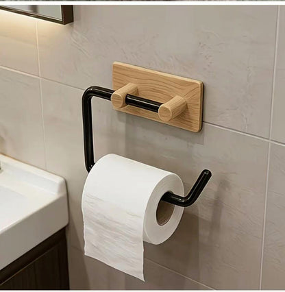 Wood Grain No-Drill Toilet Paper Holder