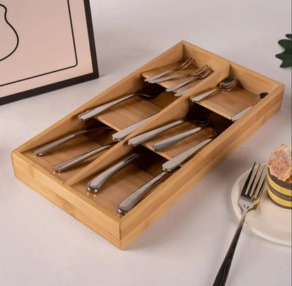 6Slot Bamboo Cutlery Organizer