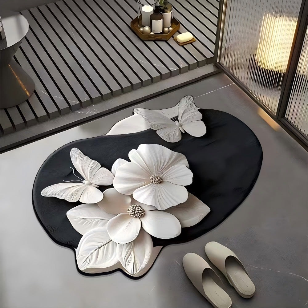 VIKAMA Simple Butterfly Pattern Irregular Bathroom Floor Mat