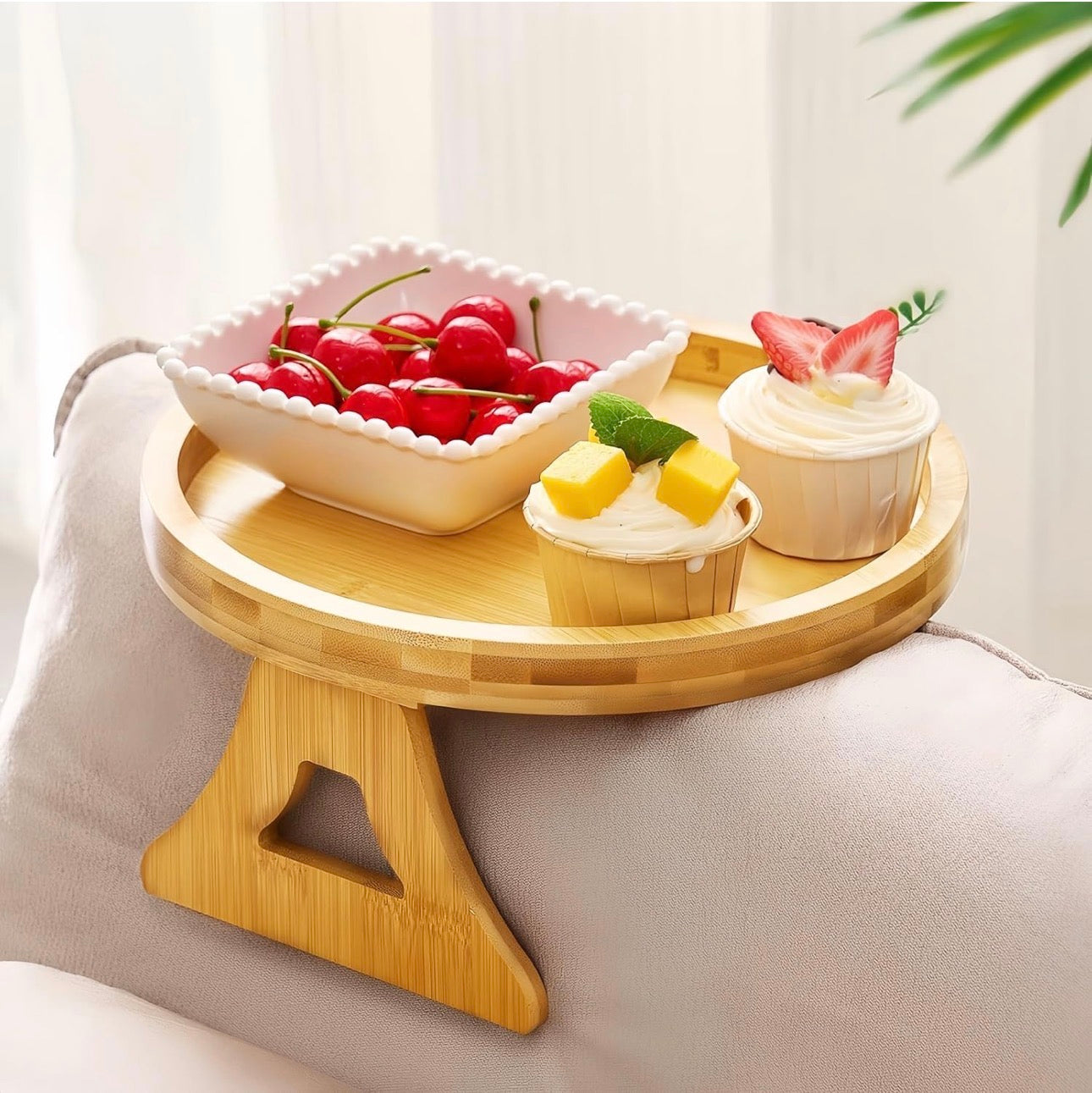 Bamboo multifunctional portable tray. Couch/sofa armrest tray