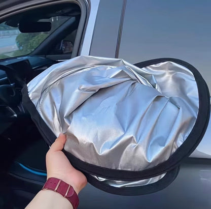FOLDABLE CAR WINDSHIELD SUN SHADE WITH STORAGE POUCH