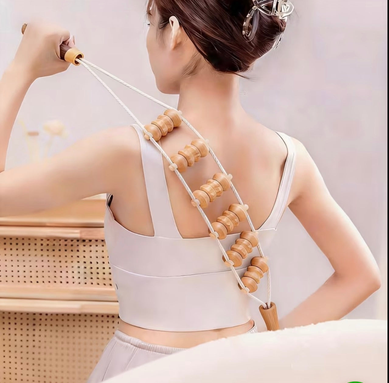 Wood Back Massage Roller Rope