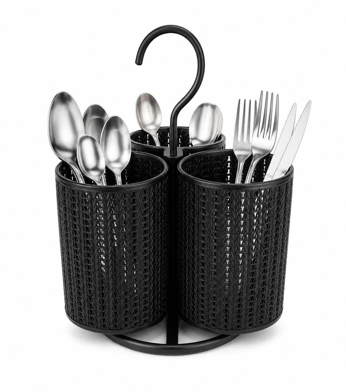 3-Compartments Rotating Stainless cutlery Organizer