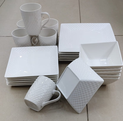 24pcs white square dinner set