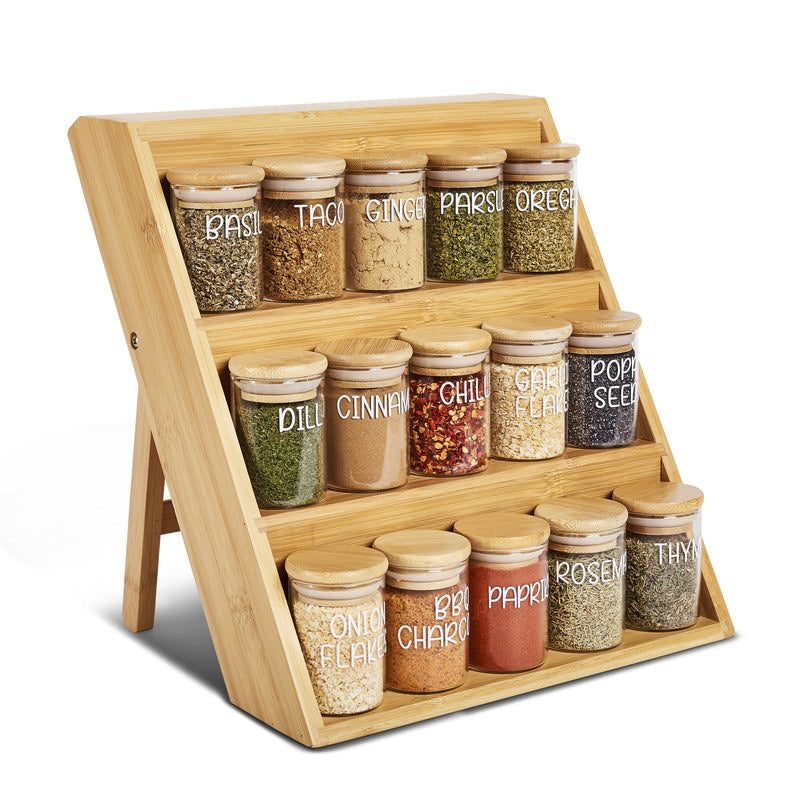 3 Tier bamboo spice Rack with 12 spice jars