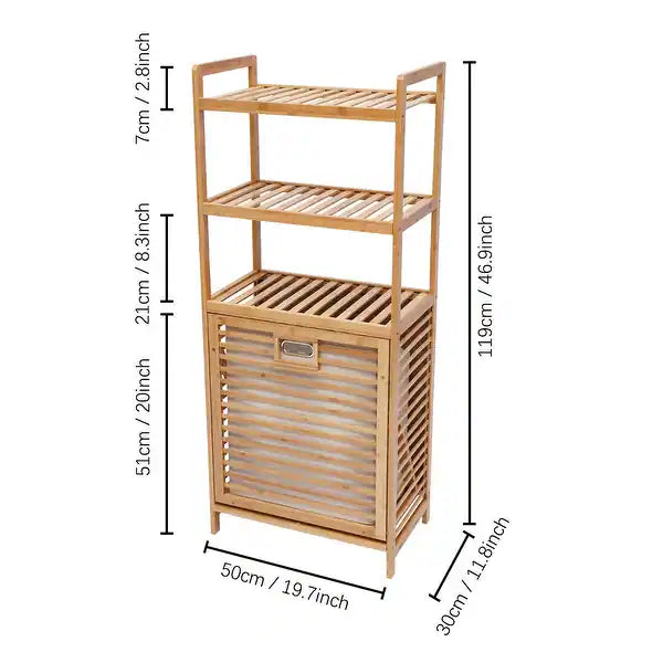 Bamboo Laundry Basket Organizer | 2-Tier Shelves & Tilt-Out Basket