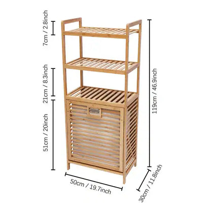 Bamboo Laundry Basket Organizer | 2-Tier Shelves & Tilt-Out Basket