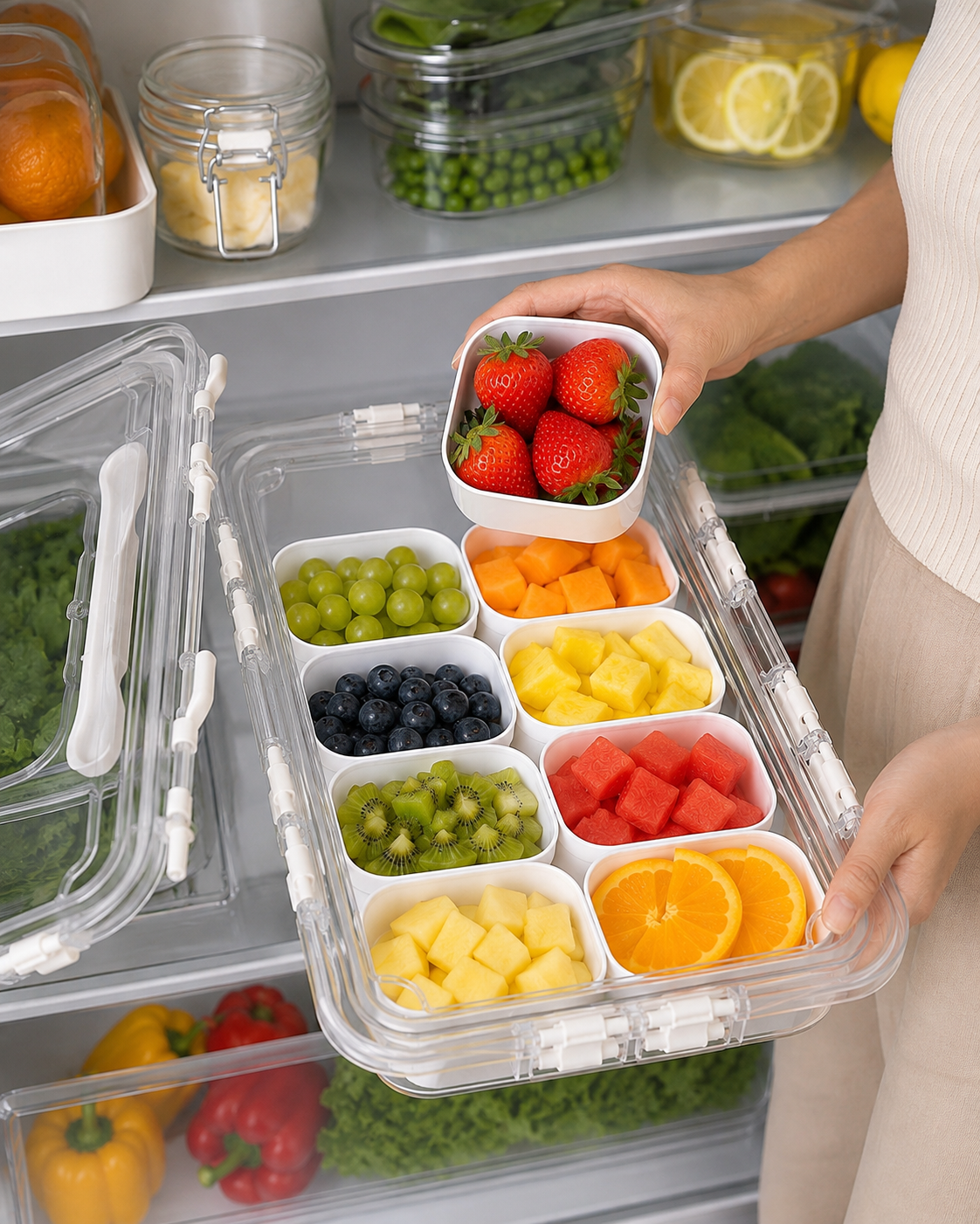 10-compartment clear fridge box