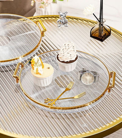 Acrylic Round Vanity Tray with Gold Handles