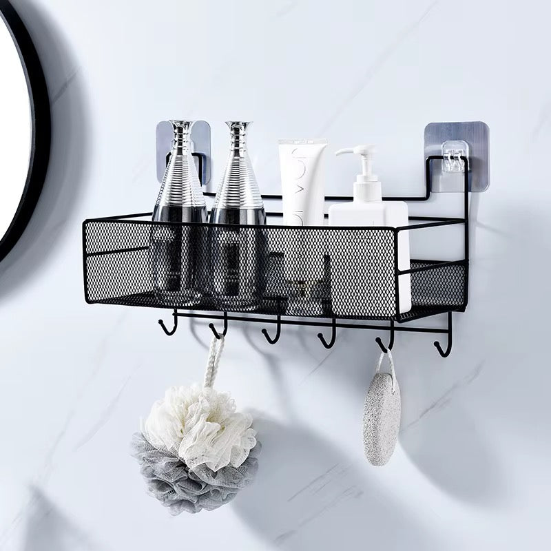 wall-mounted  bathroom shelf shower shampoo rack with hooks