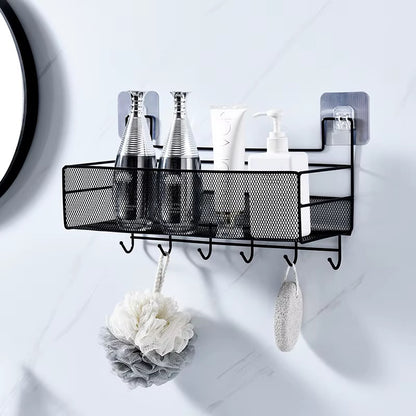 wall-mounted  bathroom shelf shower shampoo rack with hooks