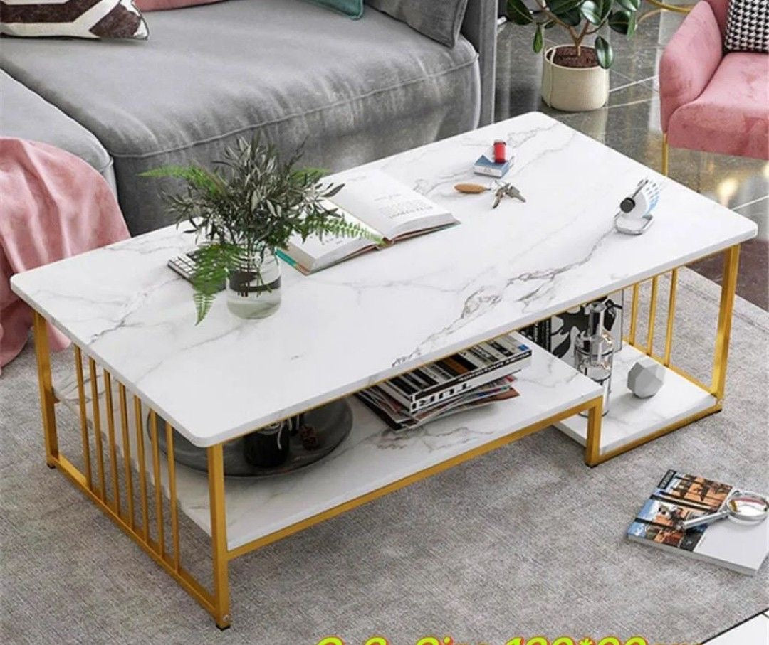 Modern marble print white coffee table