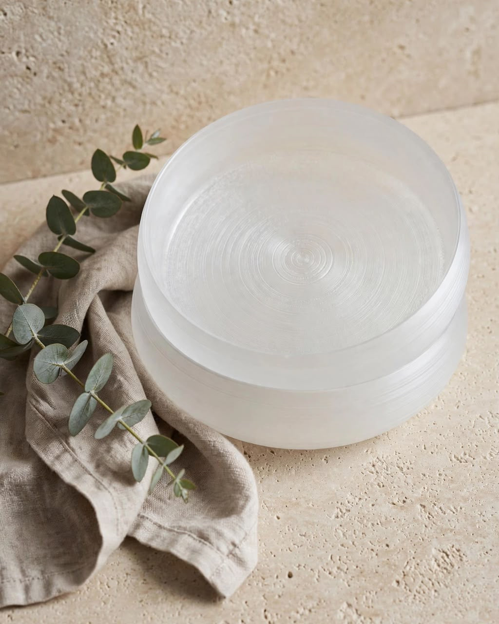 Frosted, rippled,handcrafted crystal glass dinnerplates