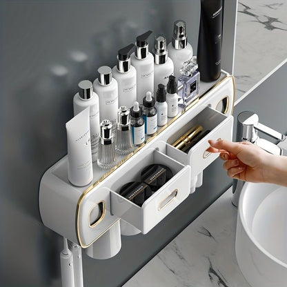 Wall Mounted Self-adhesive Toothpaste with Toothbrush Holder/Bathroom organizer