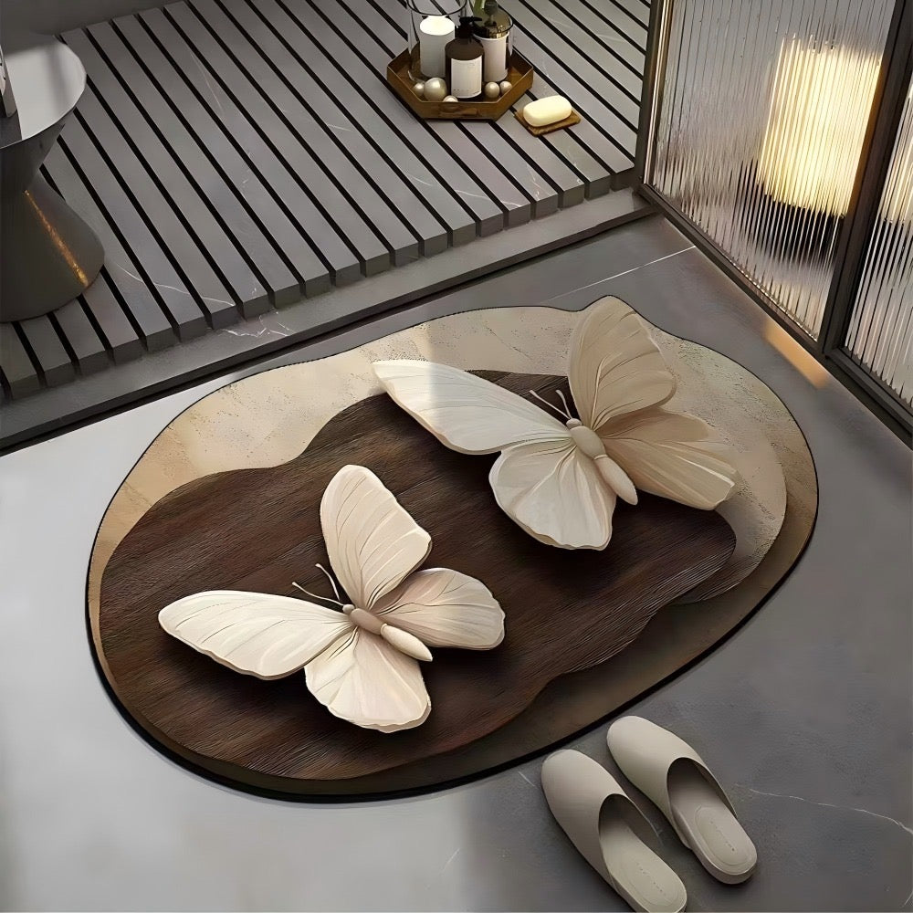 VIKAMA Simple Butterfly Pattern Irregular Bathroom Floor Mat