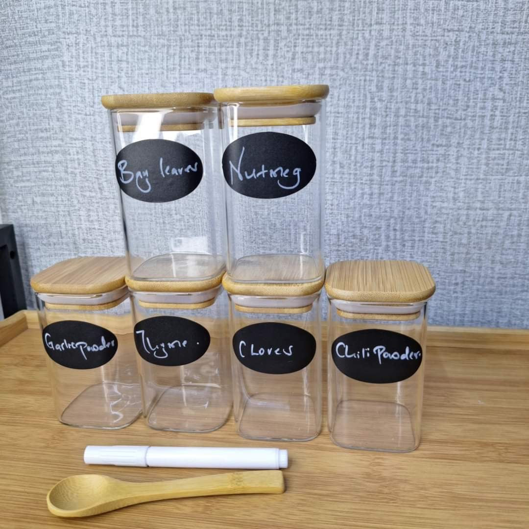 6-pack Square Glass Jars with Bamboo lid And Spoon