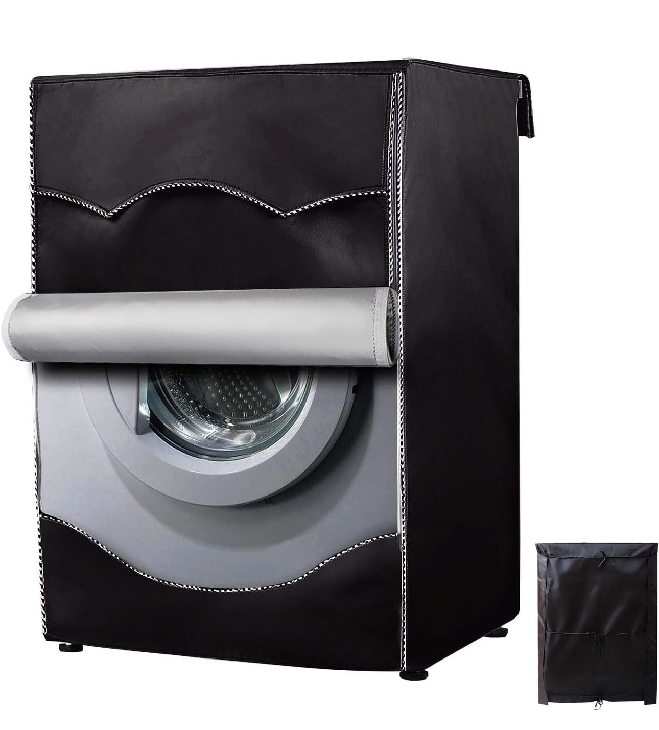 Black Zippered Double Layered  Front Load Waterproof Washing Machine Cover