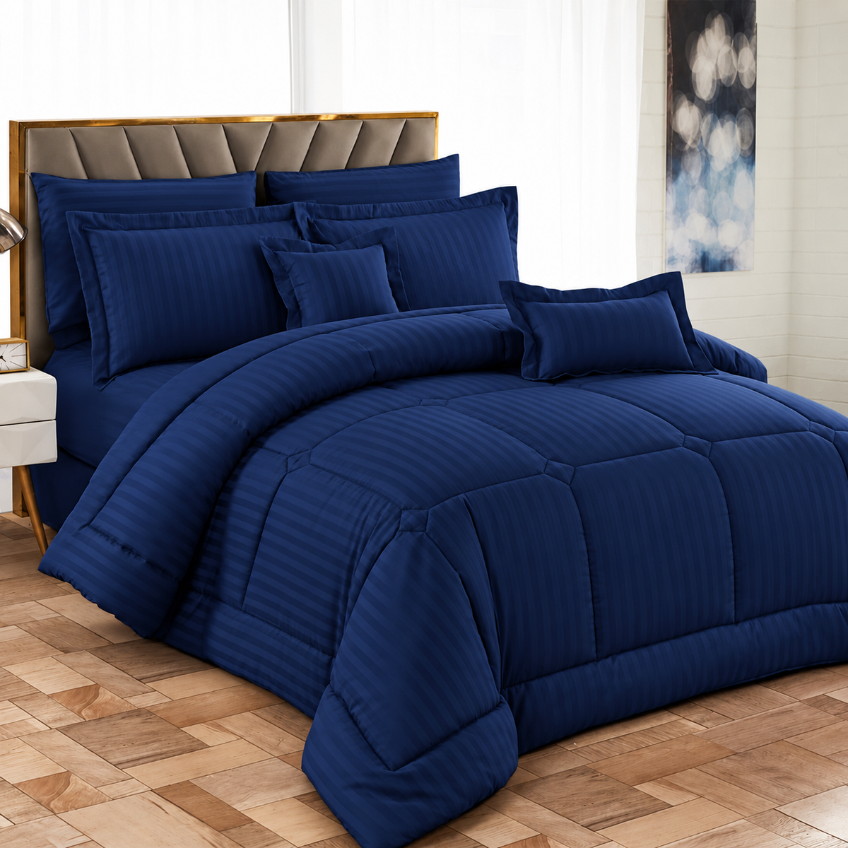EXTRA KING STRIPED BINDED DUVET SET