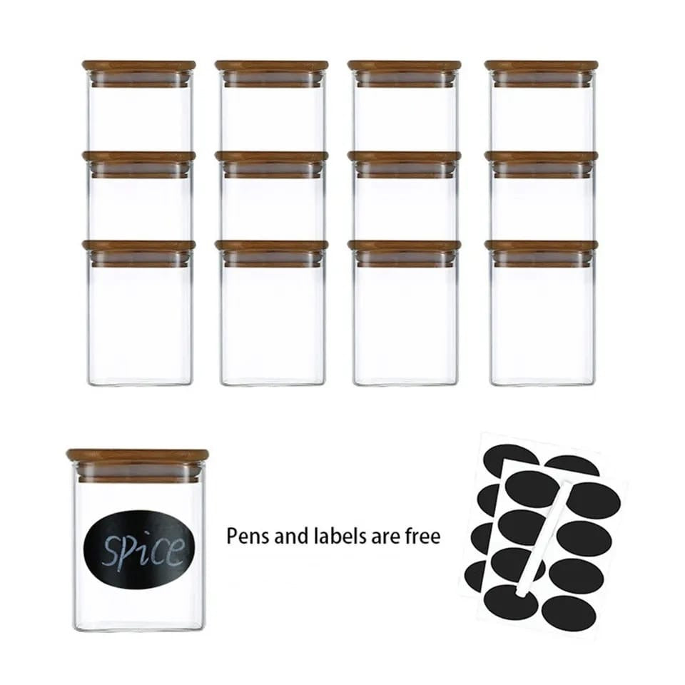 12pcs Square Glass spice jar set