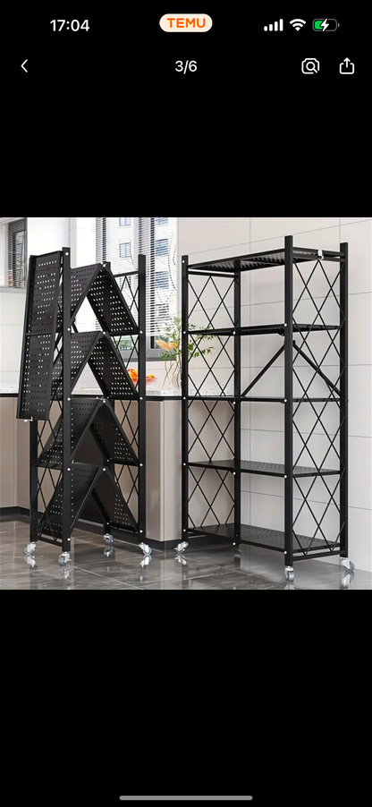 5 TIER FOLDABLE MOVABLE METALLIC STORAGE RACK