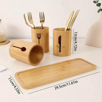 Eco-friendly 4in 1 bamboo cutlery holder inclusive of a bamboo base