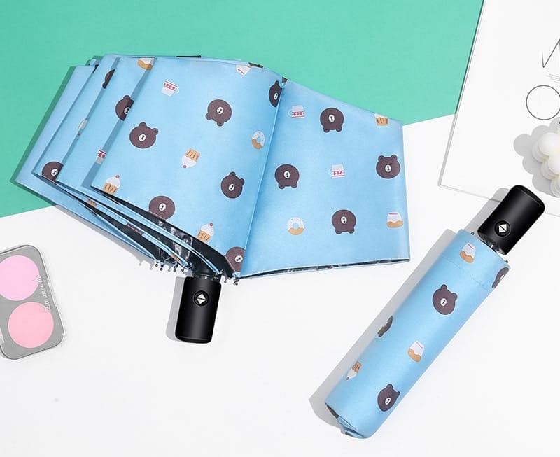 Cute Fully Automatic Black Coating Sunscreen Bear umbrella