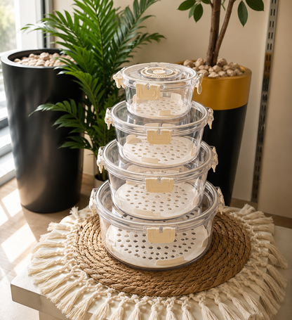 4 pcs circular Food grade eco-friendly moisture proof fridge/freezer  fresh storage large capacity containers