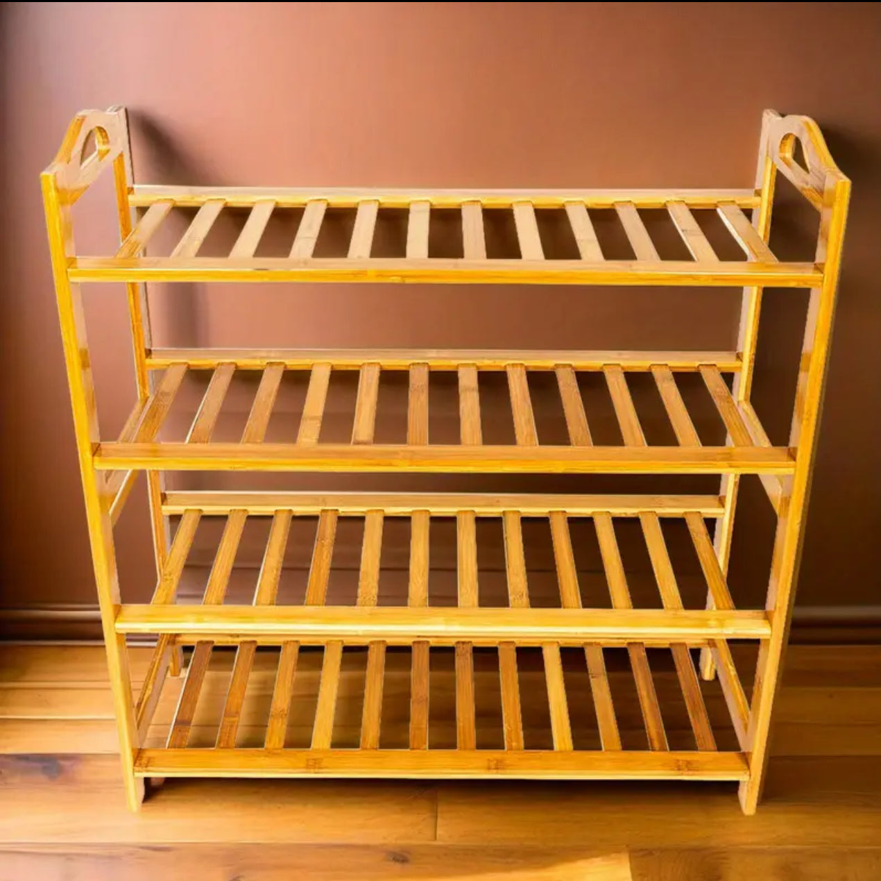 4 Layer Natural Bamboo shoe rack .