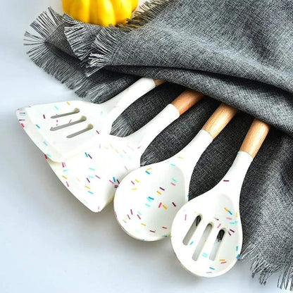 Unique white marble Silicon spoon set